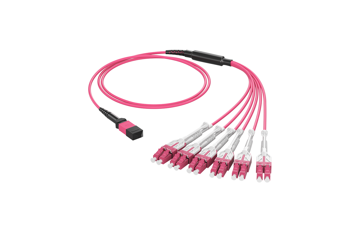 OM4 12芯MPO/MTP®-12 UPC（母头）转6 LC双工 UPC 多模分支uniboo跳线 极性B